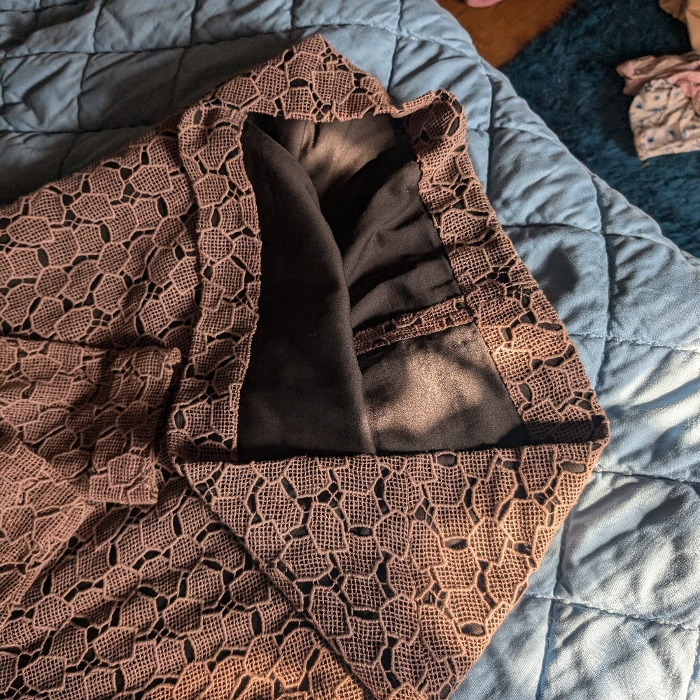 Diane von Furstenburg Sarita pebbled lace dress taupe / black leather women 12 - Picture 9 of 14